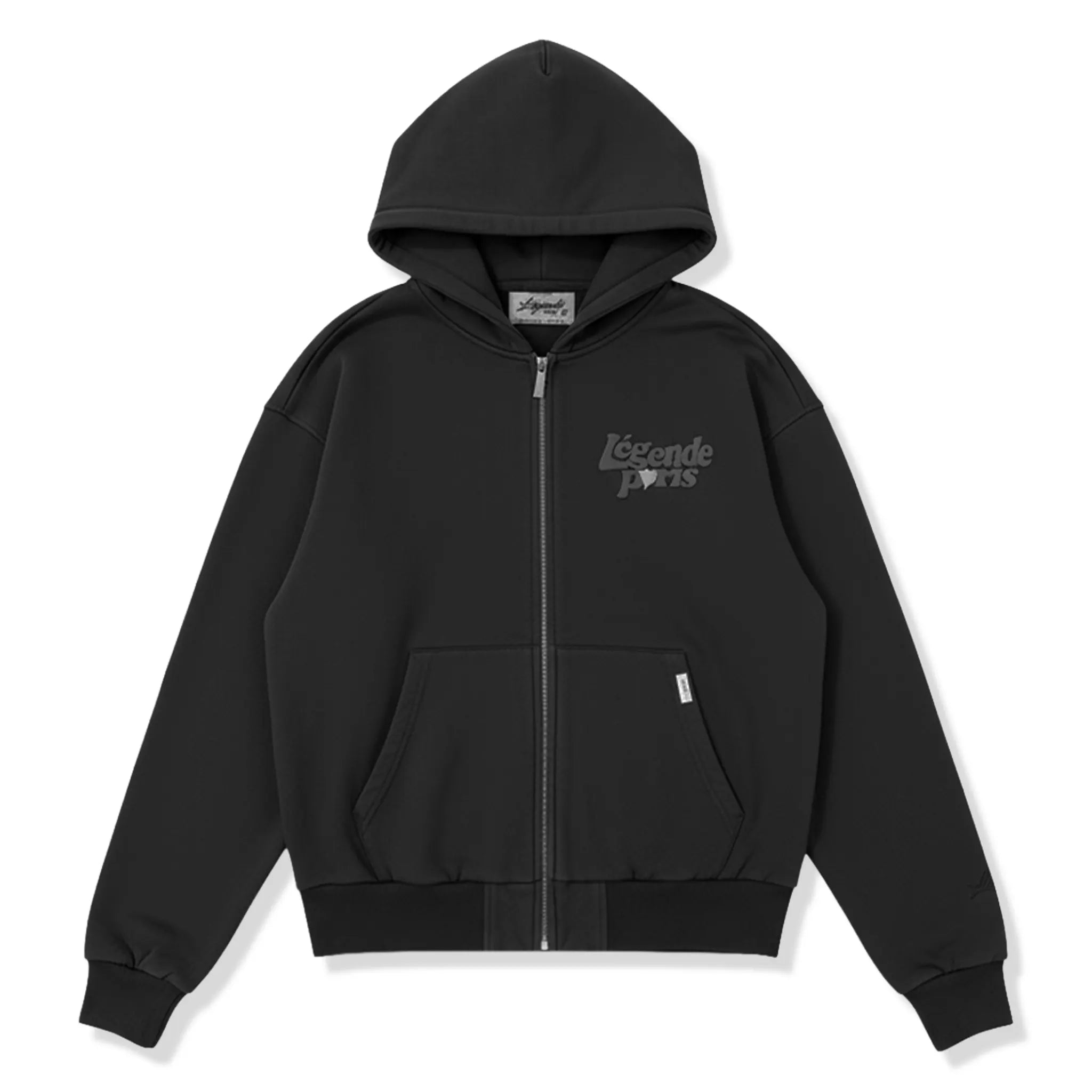 Front View of Légende Paris Lnd Tonal Black Zip-Up Hoodie LPHOD021